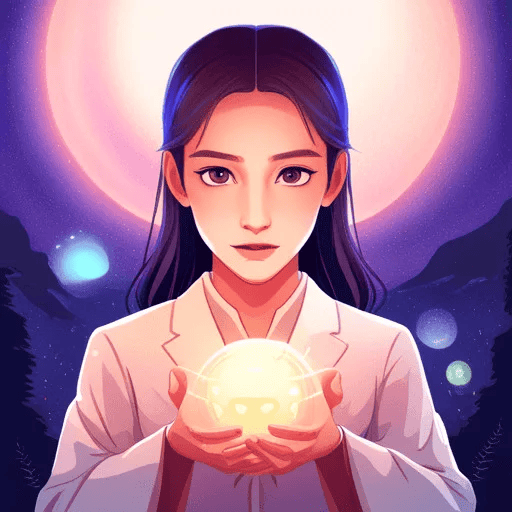 Mystical woman holding a glowing crystal ball under moonlight